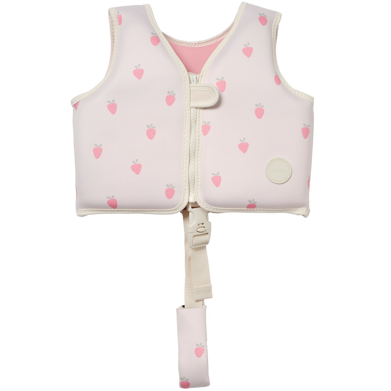 Sunnylife: Kids Swim Vest: Size 2-3 - Strawberry Sunshine - Children Up To 42lbs, Pool & Water Float Jacket, Zip Front, Safety Strap, Natural Rubber